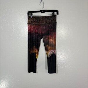 Onzie Leggings Womens Small Medium Black Galaxy Print Moon Night Sky Yoga Pants